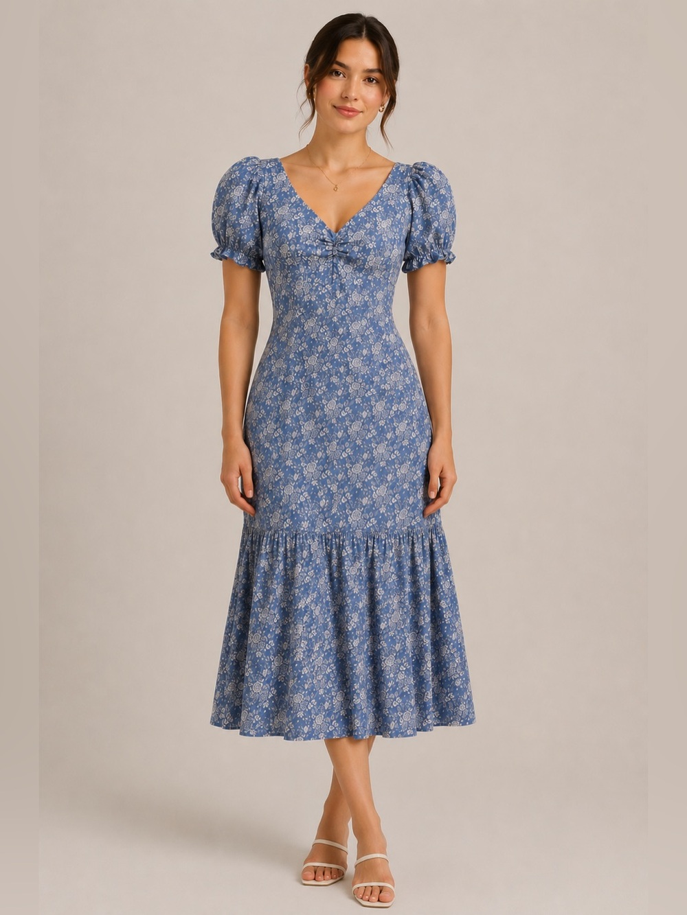 100% cotton Antonio Melani Floral Puff-Sleeve Midi Dress, garden party dress